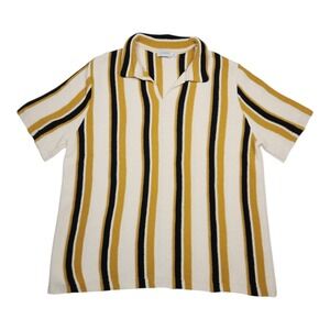 Topman Revere Crochet Knit Stripe Polo Black Yellow Sz XXL F100774